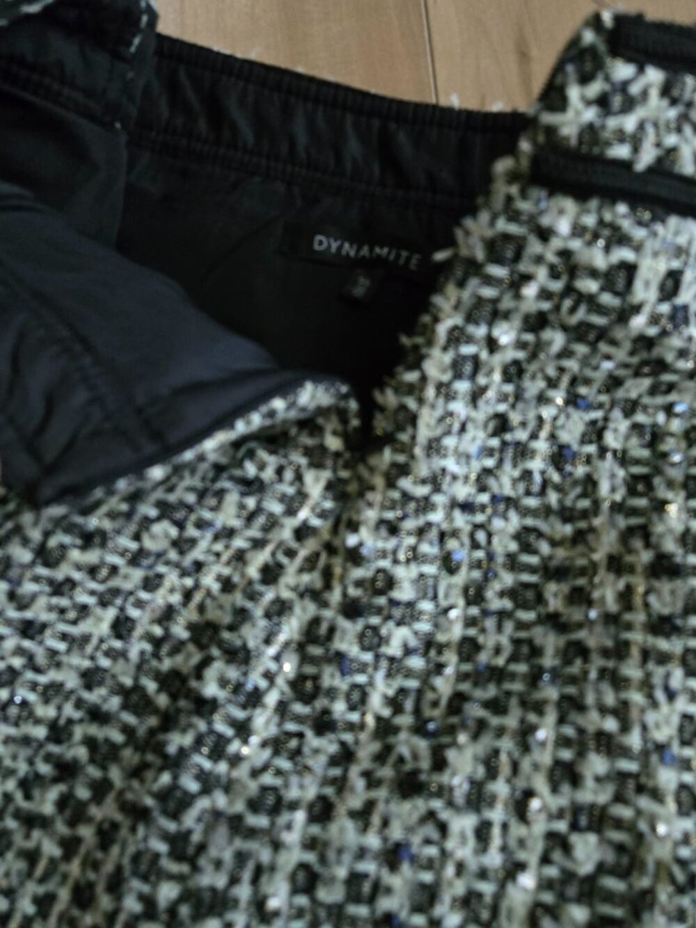 Black White Bouclé Tweed Jacket & Skirt Set Dynamite L Old Money French Girl - Picture 11 of 16